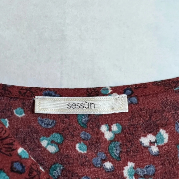 Sessun Rust Brown Floral Print V-neck Blouse Short Sleeve Size XS - Picture 6 of 9